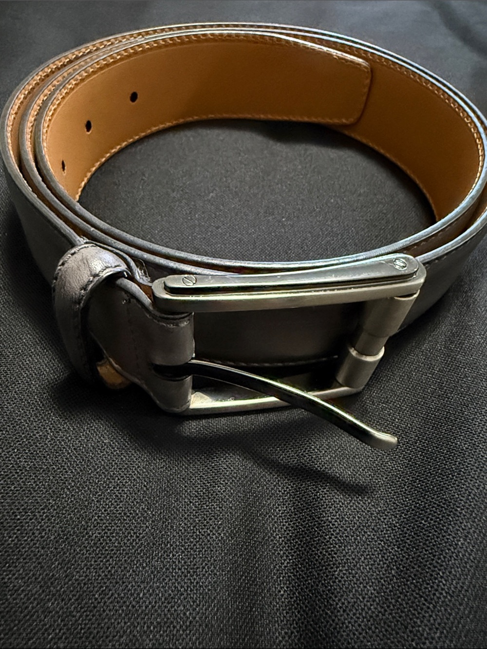 Magnanni Gray Leather Belt with Tan Interior